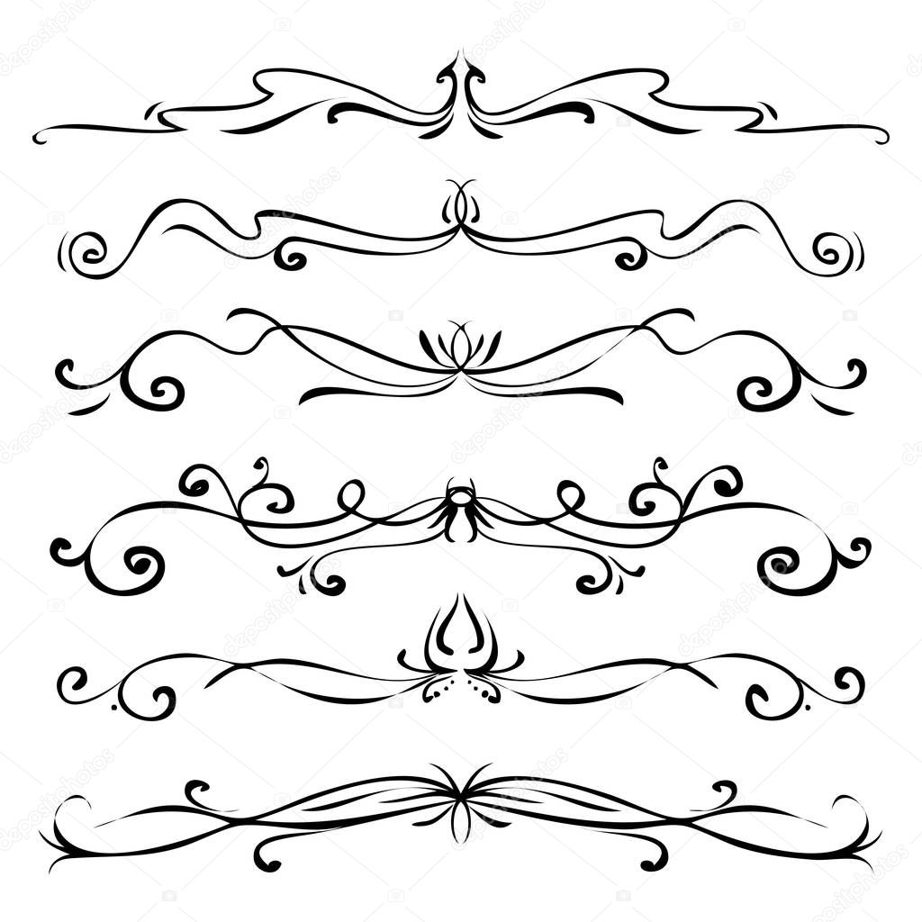 Hand drawn vector vintage swirl borders frames set