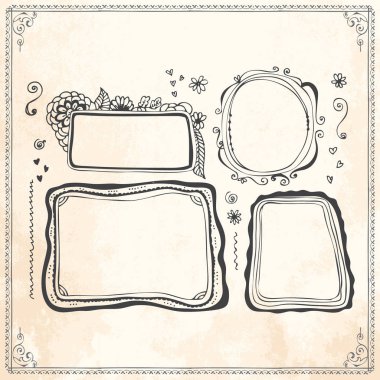 Elle çizilmiş doodle çizgi kenarlık çerçeve öğeleri ayarla