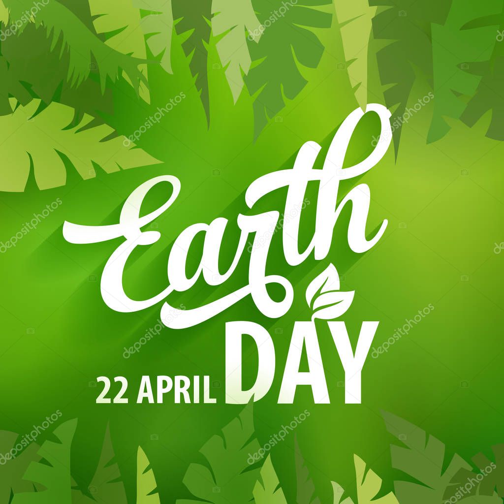 Earth day vector green leaves poster design template