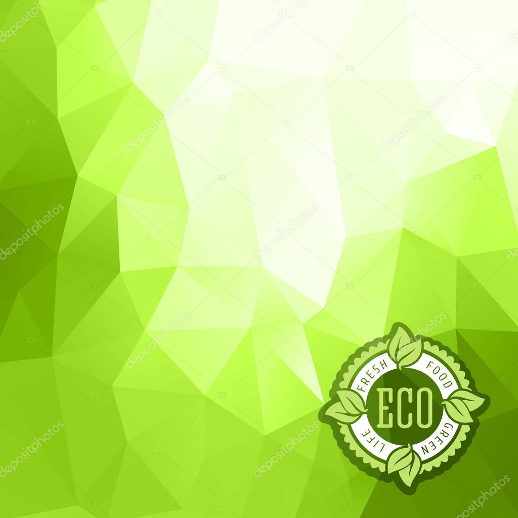 Organic natural food logo on green triangle pattern