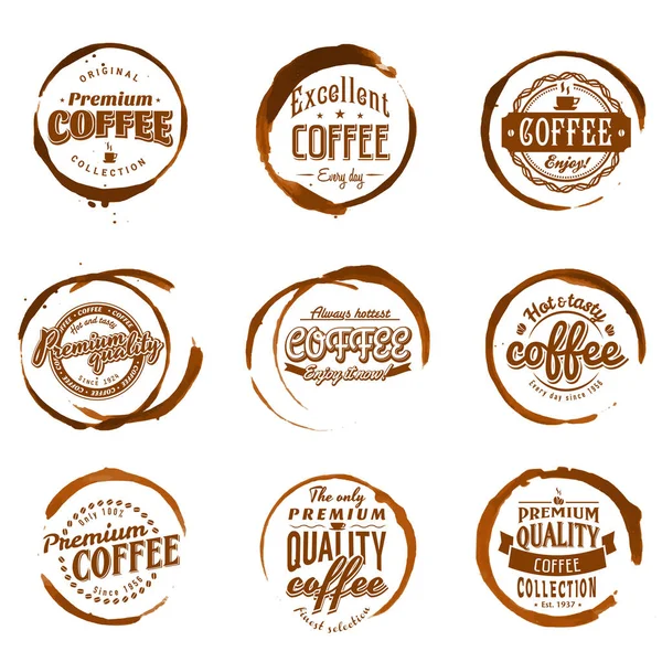 Coffee logo set with round brown stains — Stock Vector