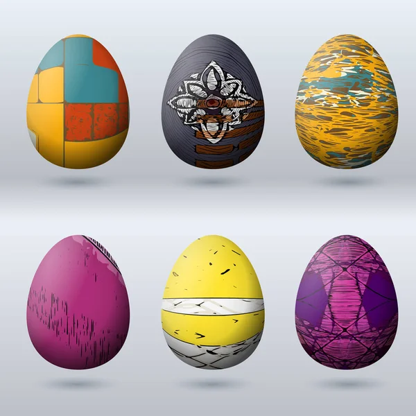 Easter egg set with hipster design texture — Stock Vector