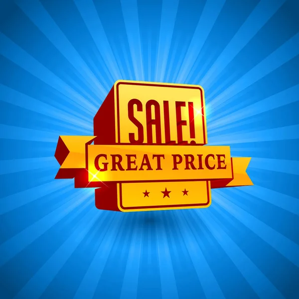 Gold 3D sale offer logo on blue background — Stock Vector