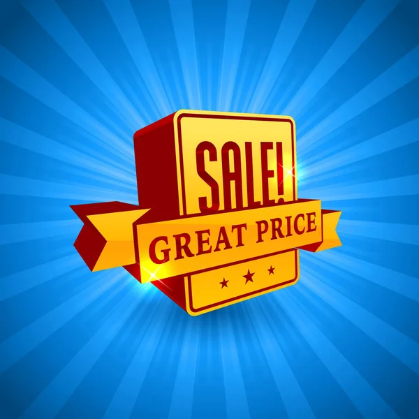 Gouden 3D verkoopaanbieding logo op blauwe achtergrond — Stockvector