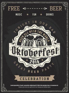 Bira partisi Oktoberfest Retro tarz vektör posteri. Bar veya pub için tasarım öğeleri şablonu olarak iyi