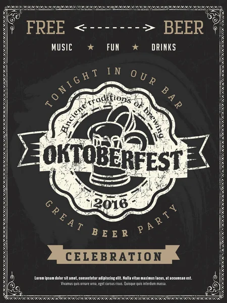 Retro styled vector poster of beer party Oktoberfest. Good as a design elements template for bar or pub — Stock Vector