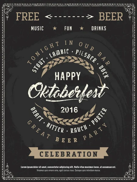 Retro styled vector poster of beer party Oktoberfest. Good as a design elements template for bar or pub — Stock Vector