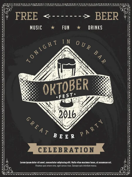 Retro styled vector poster of beer party Oktoberfest. Good as a design elements template for bar or pub — Stock Vector