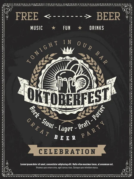 Cartaz vetorial estilo retro da festa de cerveja Oktoberfest. Bom como um modelo de elementos de design para bar ou pub — Vetor de Stock