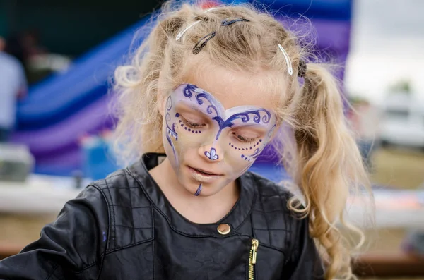 Adorable Blond Girl Face Painting Portrait — Stock Photo, Image