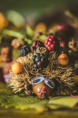 şirin fantezi figürleri ile parlak renkler sonbahar böğürtlen meyve ve kestane yapılmış