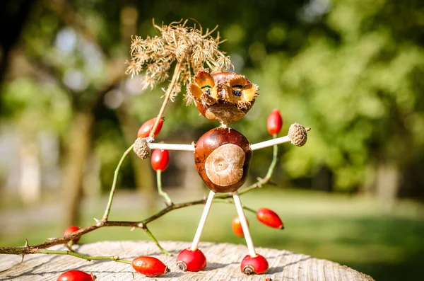 Little Funny Animal Figure Made Chestnut Acorns Outdoors Nature — Stock Photo, Image