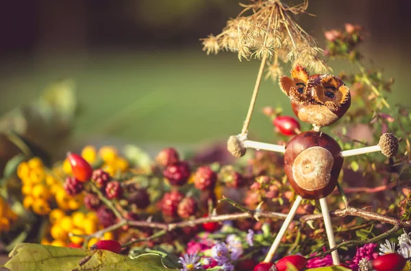 Figuras Fantasía Lindo Hecho Frutas Verduras Otoño Posando Aire Libre — Foto de Stock