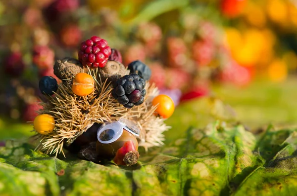 Chiffres Fantaisie Mignon Fabriqués Partir Fruits Mûres Automne Châtaignier — Photo