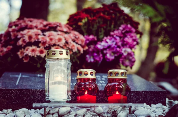 colorful flower decoration during All Saints Day at the cemetery