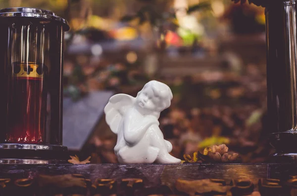 Decoração Anjo Durante Dia Todos Santos Cemitério — Fotografia de Stock