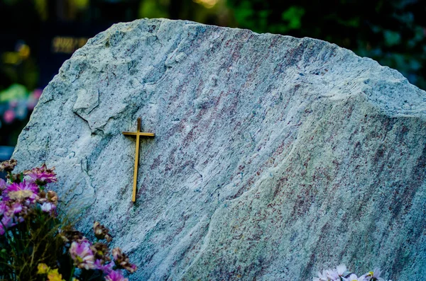 Golden Religious Cross Stone — Stock Photo, Image