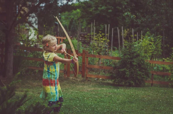 Adorable Little Archer Concentrating Spot — Stock Photo, Image