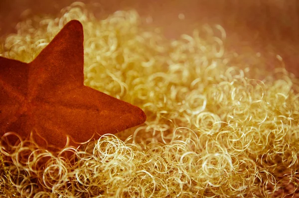 Estrella Roja Navidad Brillante Fondo Dorado — Foto de Stock