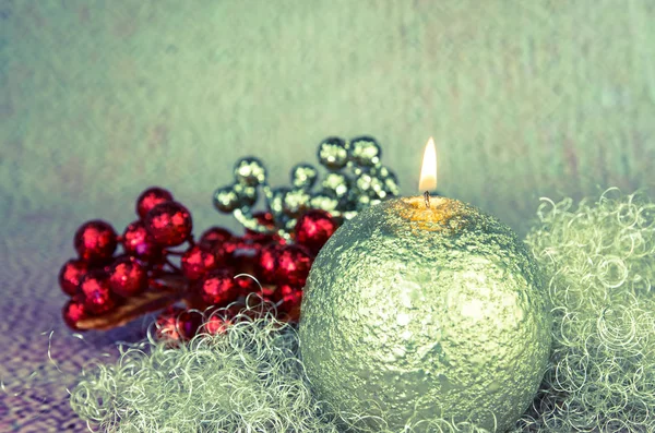 Decoración Navidad Oro Con Velas Encendidas Adornos — Foto de Stock