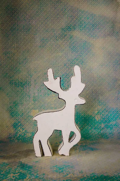 Bílé Dřevěné Vánoční Jelen Dekorace — Stock fotografie