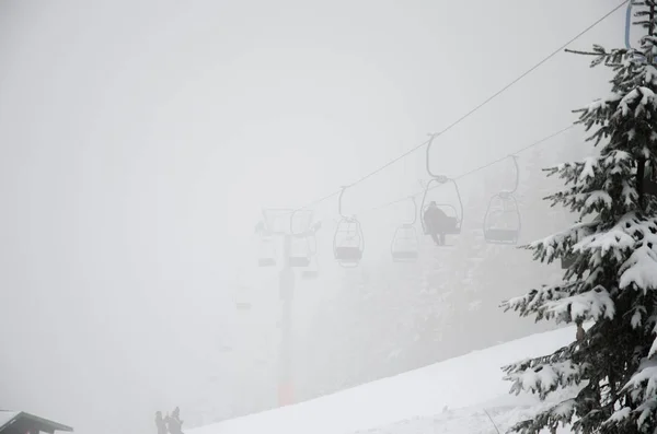 Chairlift Winter Resort Foggy Winter — Stock Photo, Image