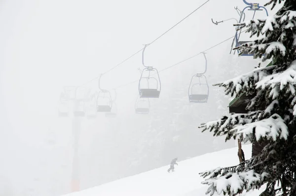 Chairlift Winter Resort Foggy Winter — Stock Photo, Image