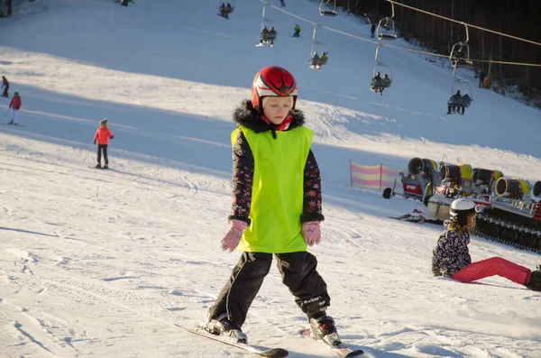 Child Ski Instructor Winter Slope Learning Teaching How Ski — Stock Photo, Image