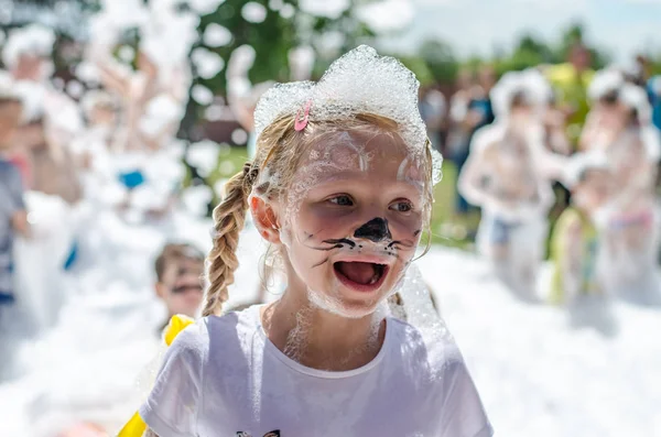 Happy time in summer foam party — Stock Photo, Image