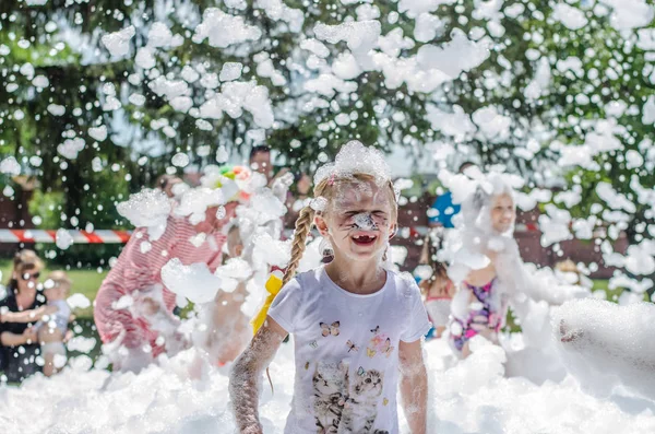 Happy time in summer foam party — Stock Photo, Image