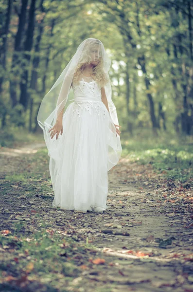 Sad and lost fairy princess in woods — Stock Photo, Image
