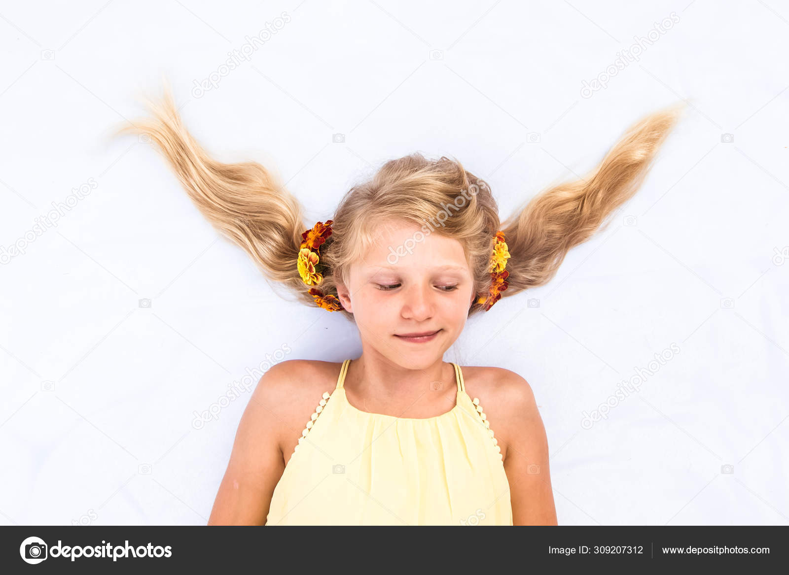 Funny hairdo from long blond hair — Stock Photo © KatarinaGondova #309207312 Funny hairdo from long blond hair