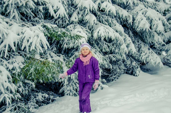 Małe dziecko w wieku przedszkolnym w zimie natura — Zdjęcie stockowe