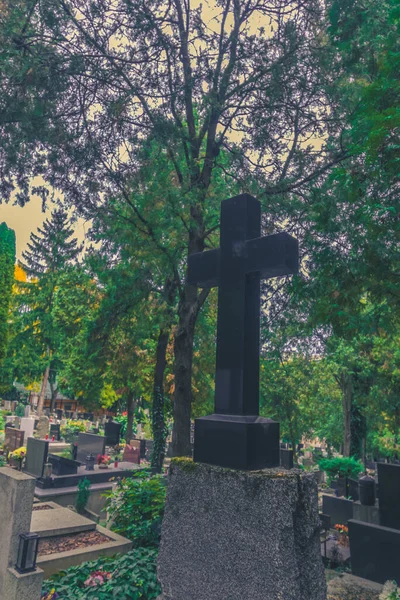 Cementerio Durante Las Vacaciones Cristianas Colorida Temporada Otoñal Día Todos —  Fotos de Stock