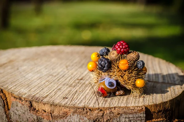 Söt Igelkott Figur Med Höst Tinker Frukter Pulserande Höstfärger — Stockfoto