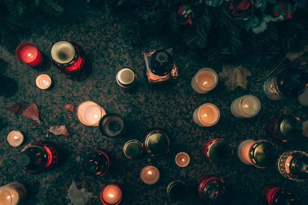 Burning Candles Top View Birds Perspective — Stock Photo, Image