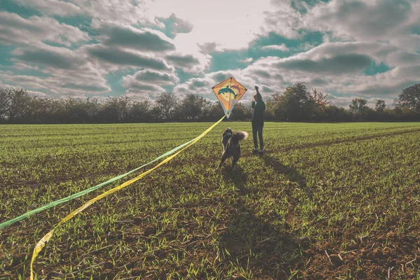 Actividades Otoñales Con Cometa Campo Verde —  Fotos de Stock