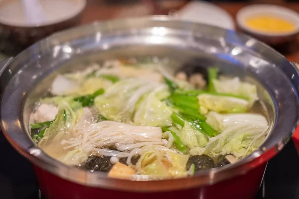 Suki Shabu Zupa Jarzynowa Japoński Nabemono Hotpot Danie Cienko Pokrojone — Zdjęcie stockowe