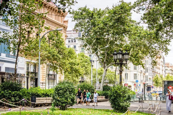 Espanha Catalunha Barcelona Julho 2018 Cidade Velha Ramblas Plaza Catalunya — Fotografia de Stock