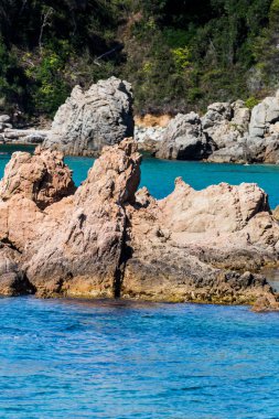 Spain, Catalonia, July 2018. Travel by boat Costa Brava: Calella, Pineda, Santa Susanna. Malgrat de Mar, Blanes, Santa Cristina, Lloret de Mar, Tossa.