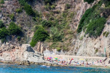 Spain, Catalonia, July 2018. Travel by boat Costa Brava: Calella, Pineda, Santa Susanna. Malgrat de Mar, Blanes, Santa Cristina, Lloret de Mar, Tossa.