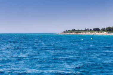 Spain, Catalonia, July 2018. Travel by boat Costa Brava: Calella, Pineda, Santa Susanna. Malgrat de Mar, Blanes, Santa Cristina, Lloret de Mar, Tossa.