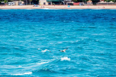Spain, Catalonia, July 2018. Travel by boat Costa Brava: Calella, Pineda, Santa Susanna. Malgrat de Mar, Blanes, Santa Cristina, Lloret de Mar, Tossa.
