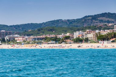 Spain, Catalonia, July 2018. Travel by boat Costa Brava: Calella, Pineda, Santa Susanna. Malgrat de Mar, Blanes, Santa Cristina, Lloret de Mar, Tossa.