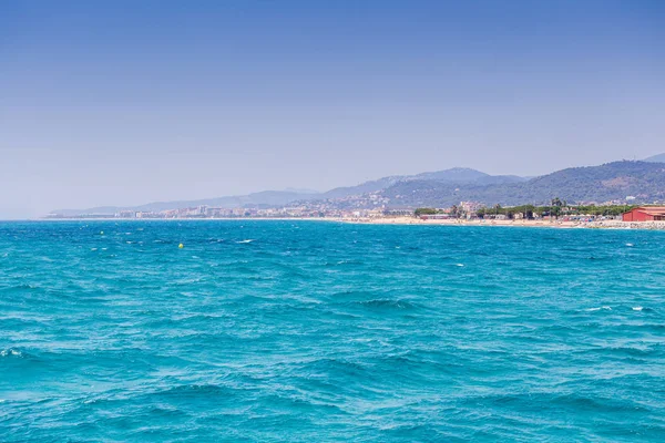 Spain, Catalonia, July 2018. Travel by boat Costa Brava: Calella, Pineda, Santa Susanna. Malgrat de Mar, Blanes, Santa Cristina, Lloret de Mar, Tossa.