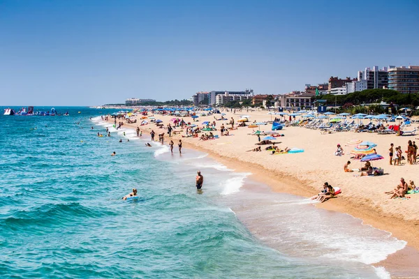 Spain, Catalonia, July 2018. Travel by boat Costa Brava: Calella, Pineda, Santa Susanna. Malgrat de Mar, Blanes, Santa Cristina, Lloret de Mar, Tossa.