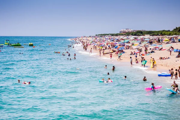 Spain, Catalonia, July 2018. Travel by boat Costa Brava: Calella, Pineda, Santa Susanna. Malgrat de Mar, Blanes, Santa Cristina, Lloret de Mar, Tossa.