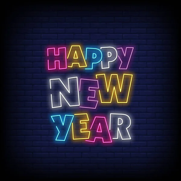 Neon Šťastný Nový Rok Pozadí Temné Cihlové Zdi — Stockový vektor