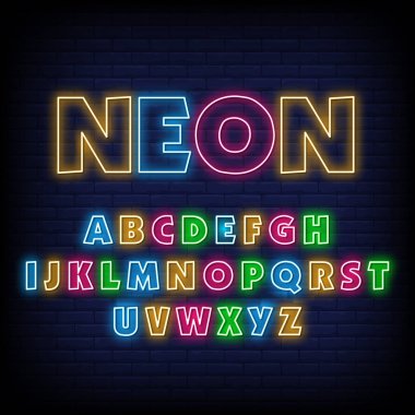 neon ışık alfabesi. parlak ışık neon. Alfabe Neon Font 