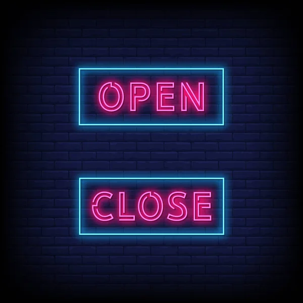 Otworzyć Efekt Neonowy Otwórz Zamknij Neon Znak — Wektor stockowy